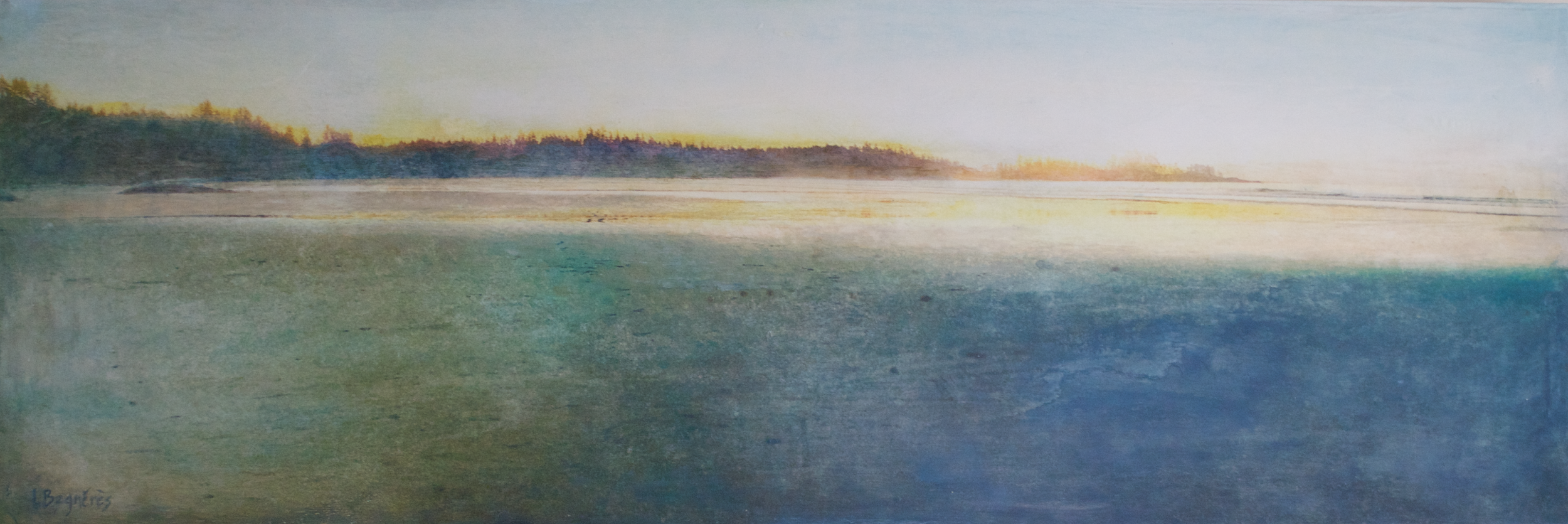   Pacific Rim  2026, mixed media on cradled panel, 12×36 inches 