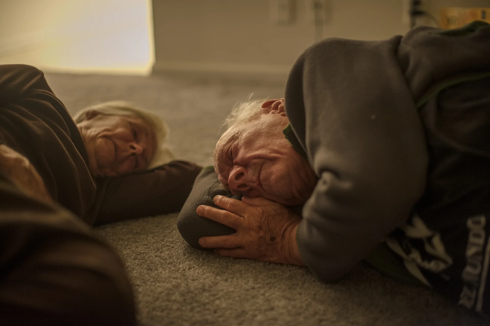 Will and Jeanie on the floor of his apartment.