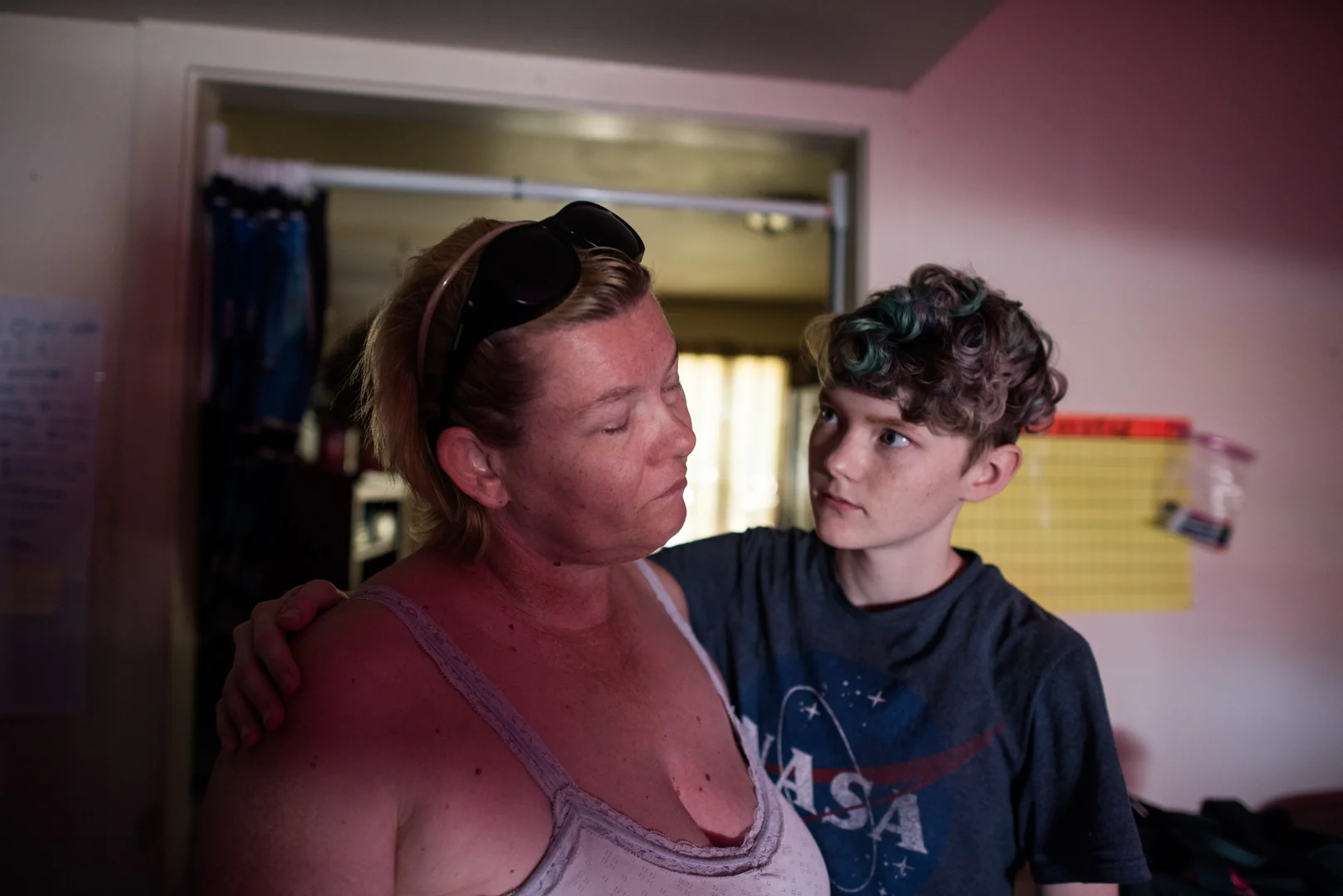 Adrian comforts his mother, Crystal, who is emotional after Delilah is admitted to the hospital after a suicide attempt.
