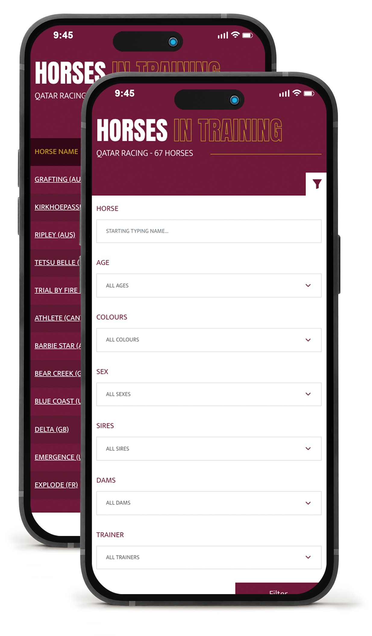 To narrow the search on various pages, filter results are available.