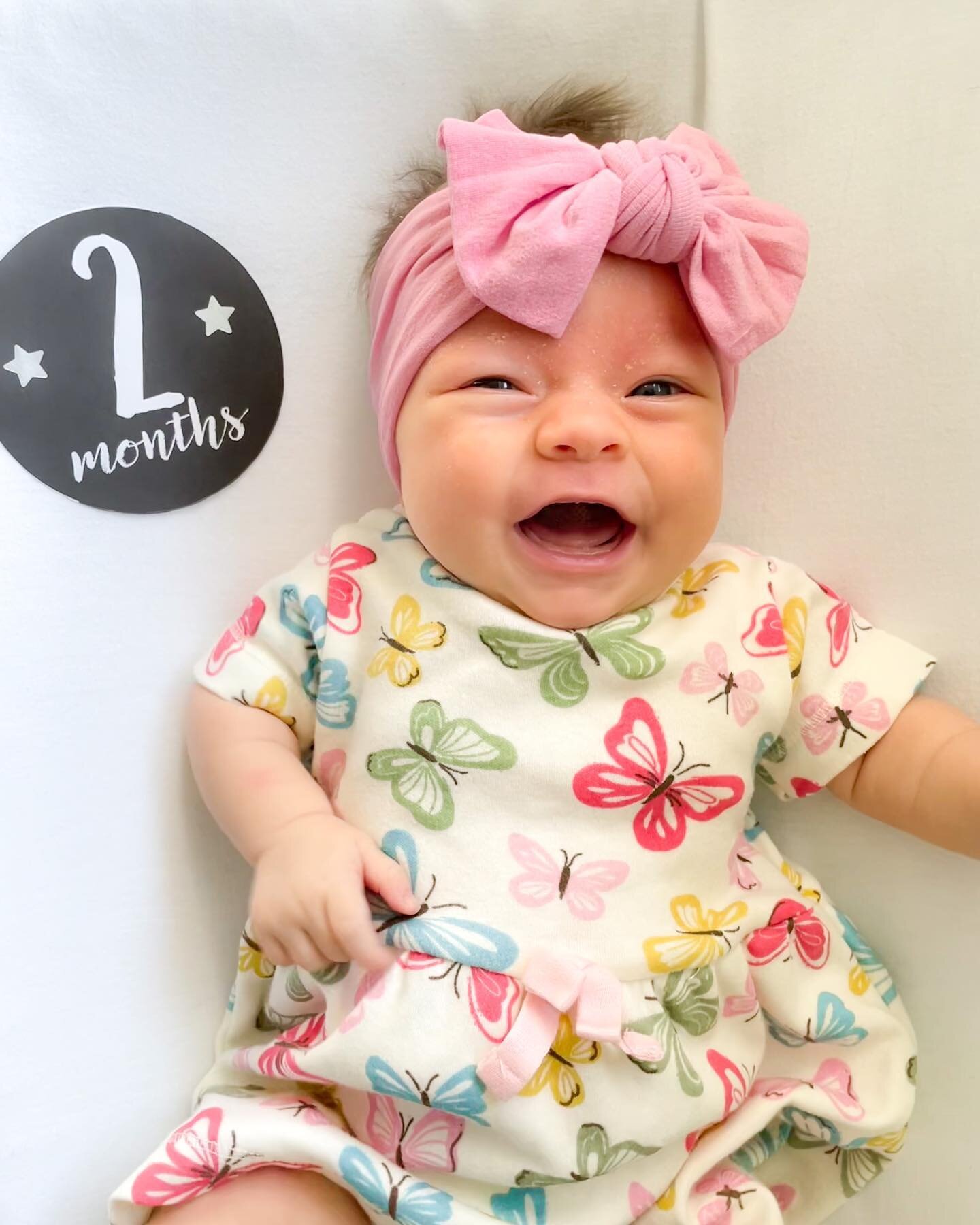 This happy little girl is two months today. Your smiles and laughs bring us so much joy. We love your new coos and babbling noises when you&rsquo;re excited about something. We are also so excited to experience our first holiday season with you 🎄🎁✨