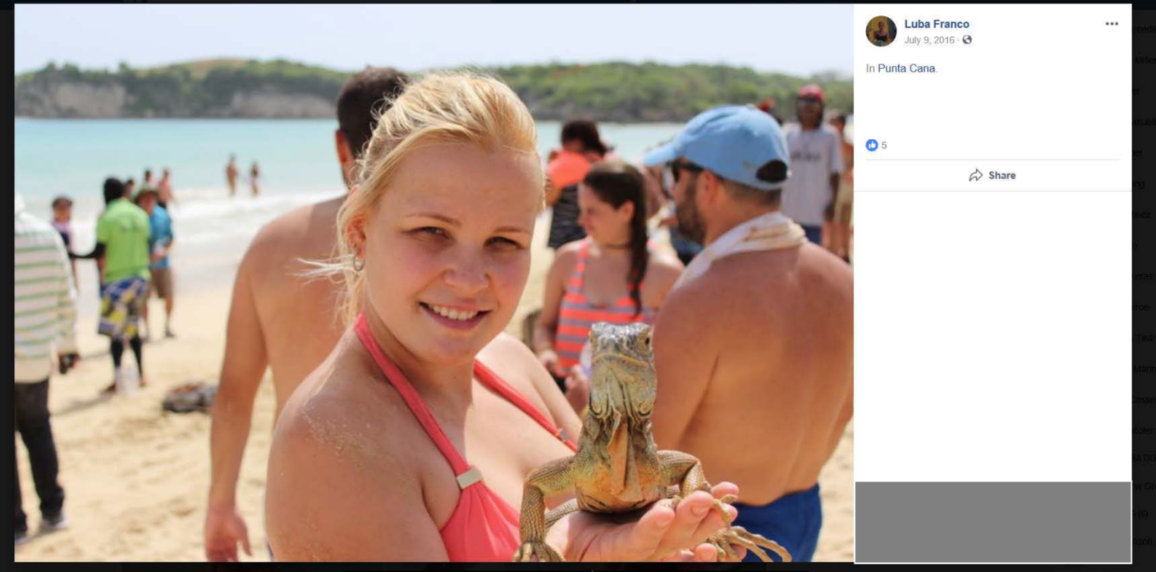 A Facebook photo of therapist Lyubov Beylina in the Dominican Republic on a day she allegedly billed Medicaid for therapy sessions is an exhibit in the federal case against eight therapists who allegedly defrauded Medicaid for $600,000. // Photo courtesy of USDOJ