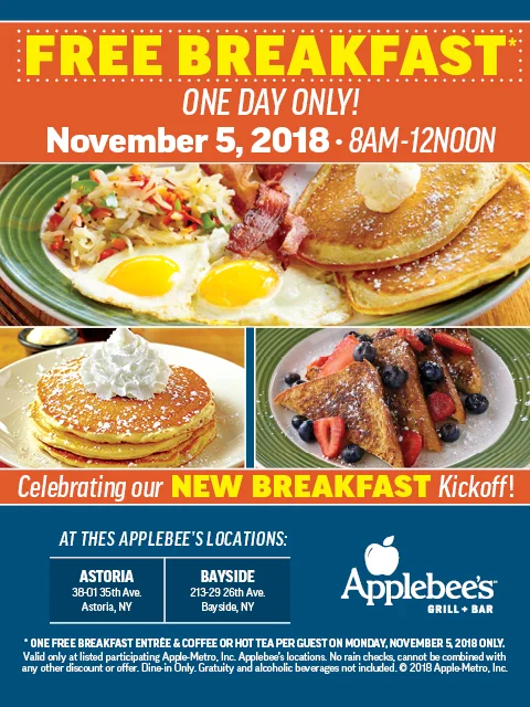 Eat Breakfast For Free At Two Queens Applebee’s