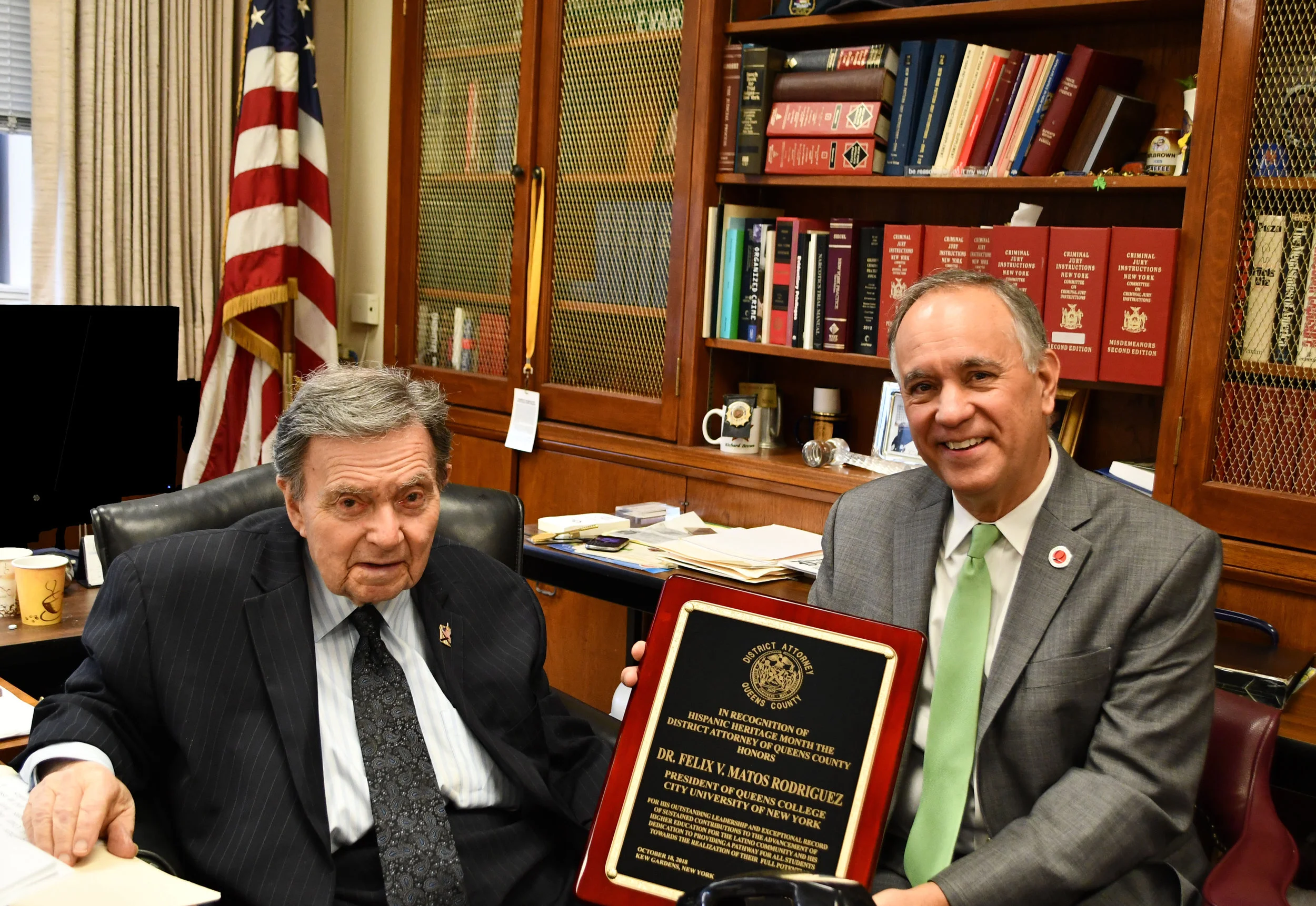 Photo caption: Queens District Attorney Richard A. Brown (left) and Queens College President Fèlix V. Matos Rodríguez. Photo courtesy of DA Brown.