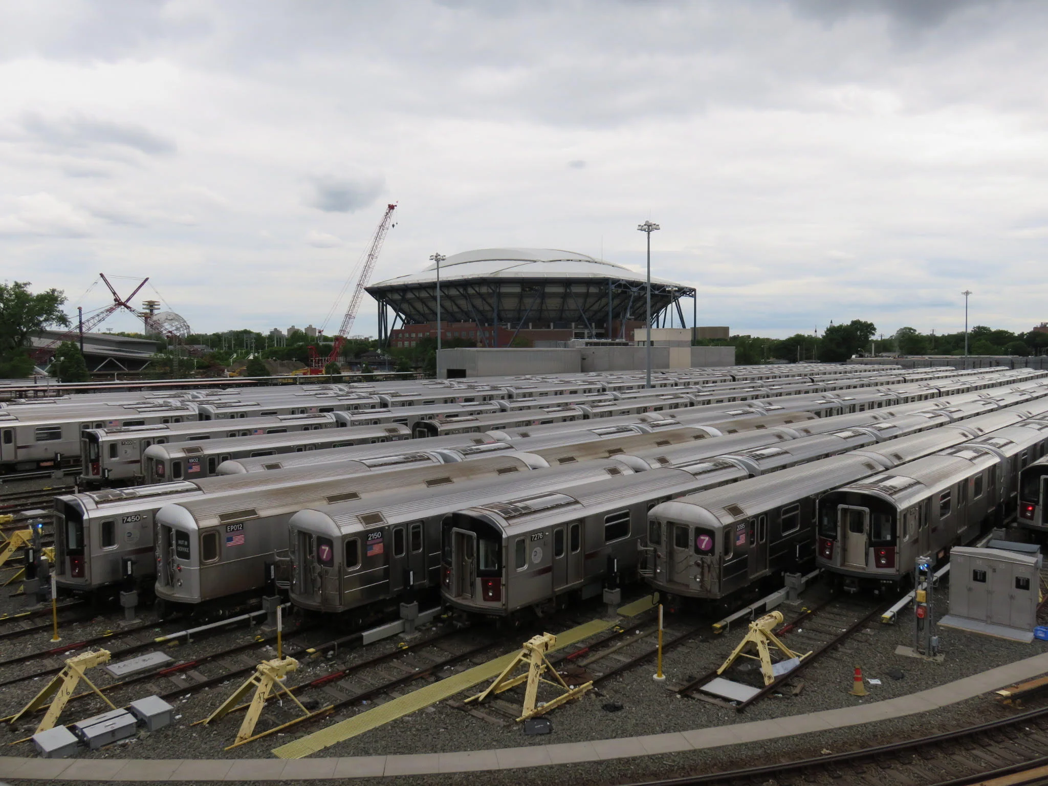 A fleet of 7 trains sit in a Flushing yard. The 7 will see an influx of riders once the L train shuts down. Eagle photo by Katie Finkowski.