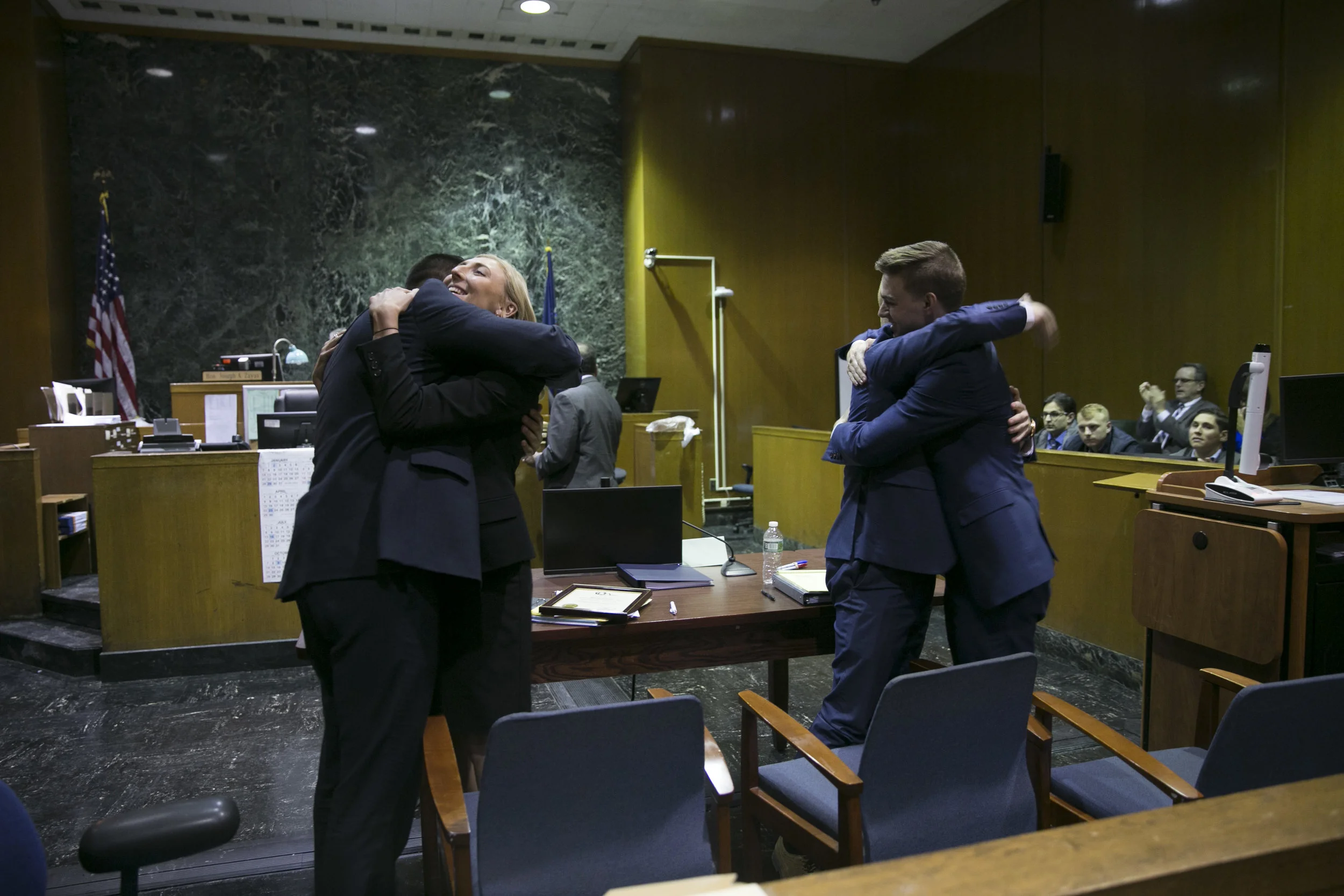 The team from the University of Buffalo School of Law celebrates winning the Queens County District Attorney Office 5th Annual Mock Trial Competition.