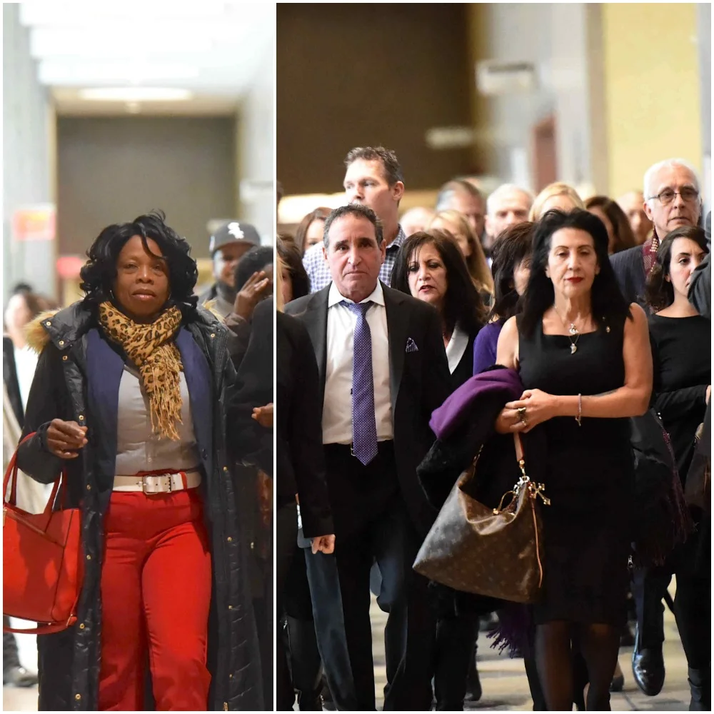 Chanel Lewis’ mother Veta (left) and Katrina Vetrano’s parents Phil and Cathy walk through the Queens Criminal Courthouse before closing statements on Monday. Eagle photos by Todd Maisel.
