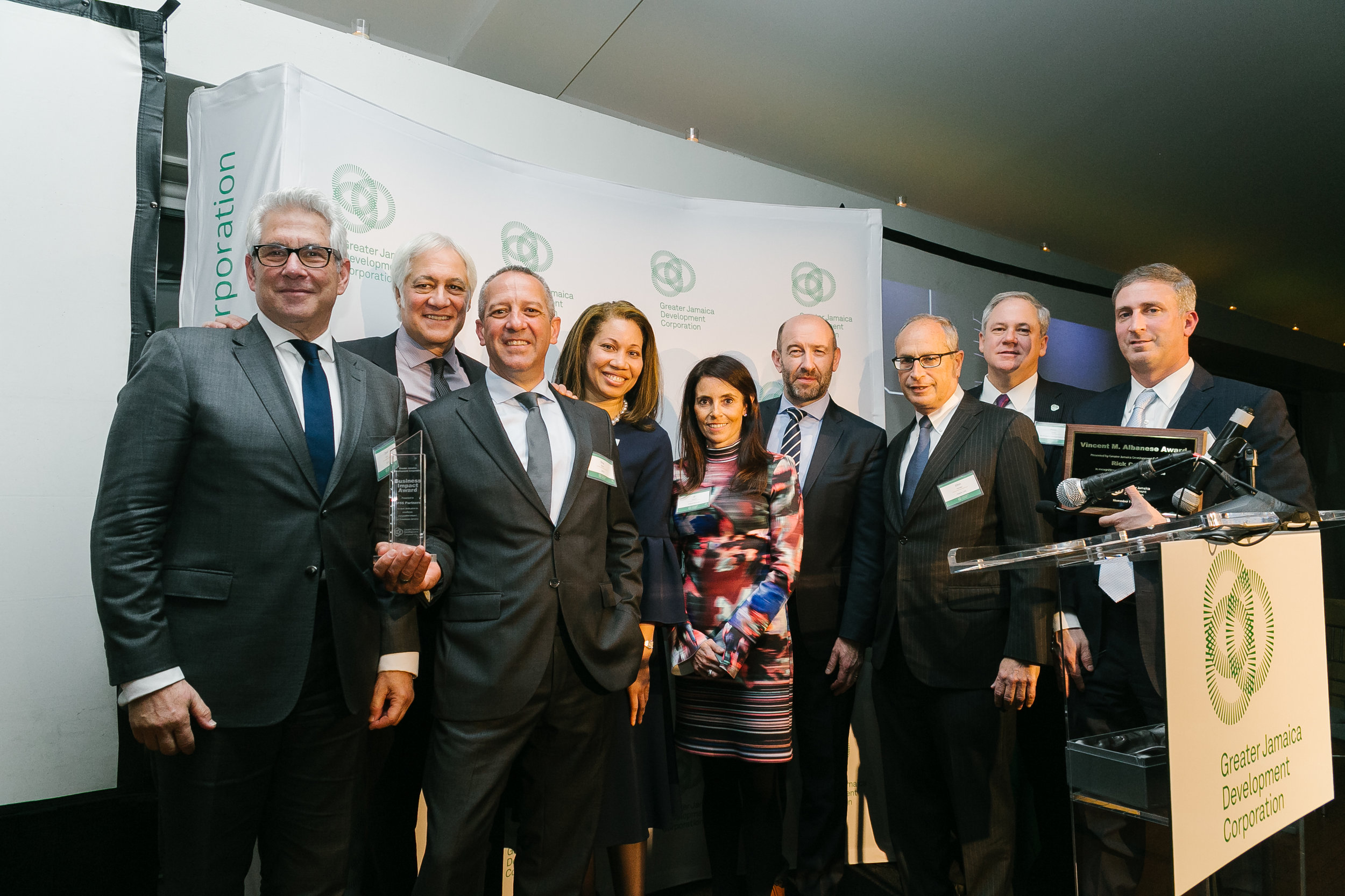 The Greater Jamaica Development Corporation honored Port Authority Executive Director Rick Cotton and the architecture firms GF55 Partners. Photo via GJDC.
