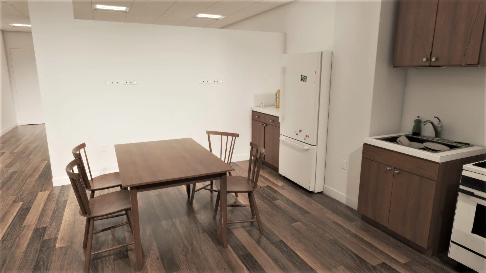 A simulated kitchen and dining room. Photos courtesy of the Administration for Children’s Services.