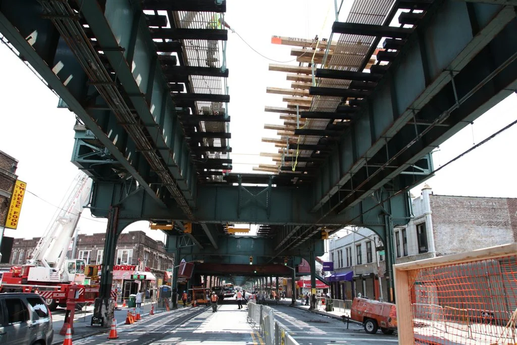 A train trestle along Sutter Avenue on the 3 line. Photo via the MTA.