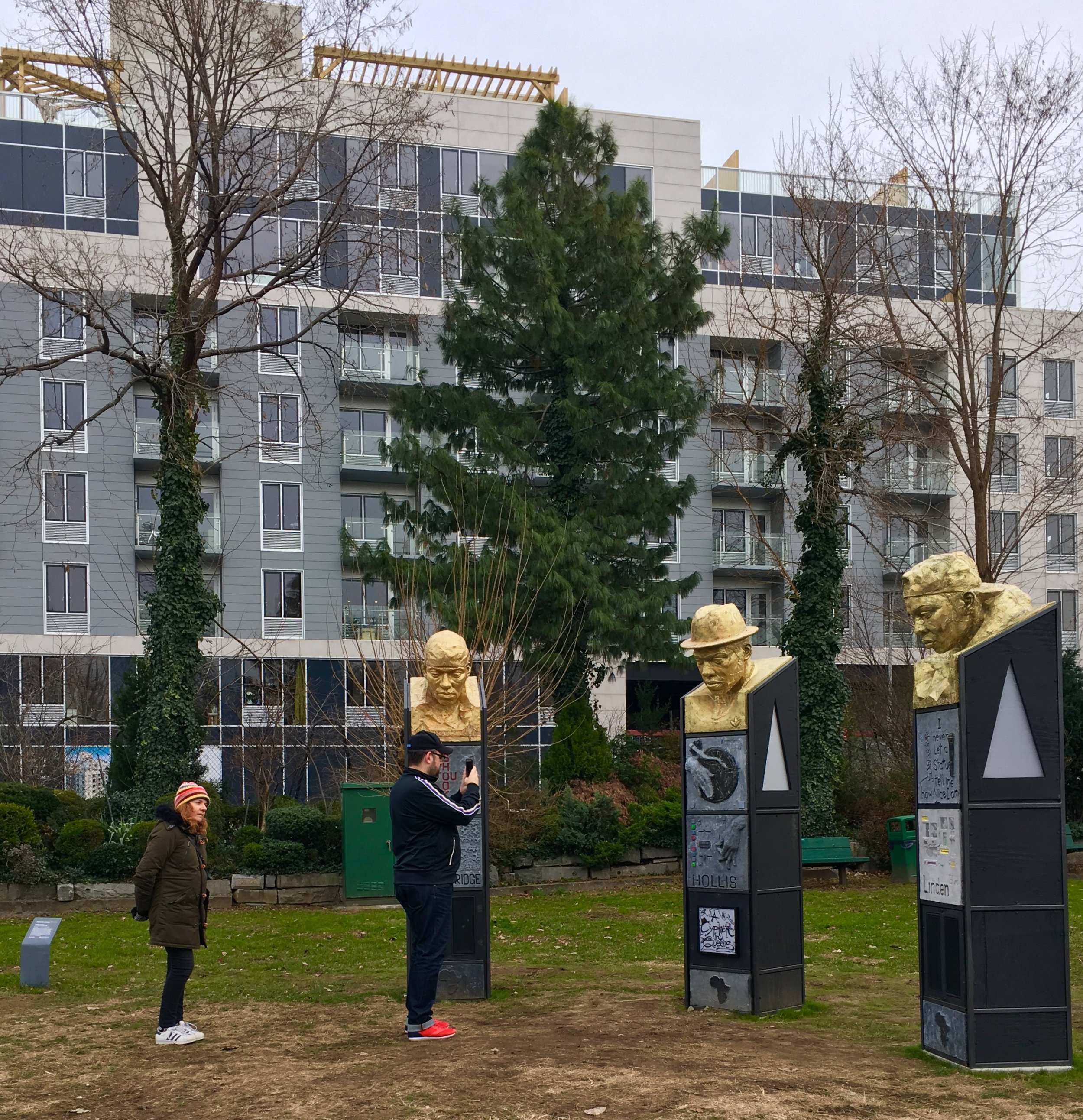 This work at Socrates Sculpture Park, which is called “A Cypher in Queens,” is by Astoria-based artist Sherwin Banfield. Eagle photos by Lore Croghan