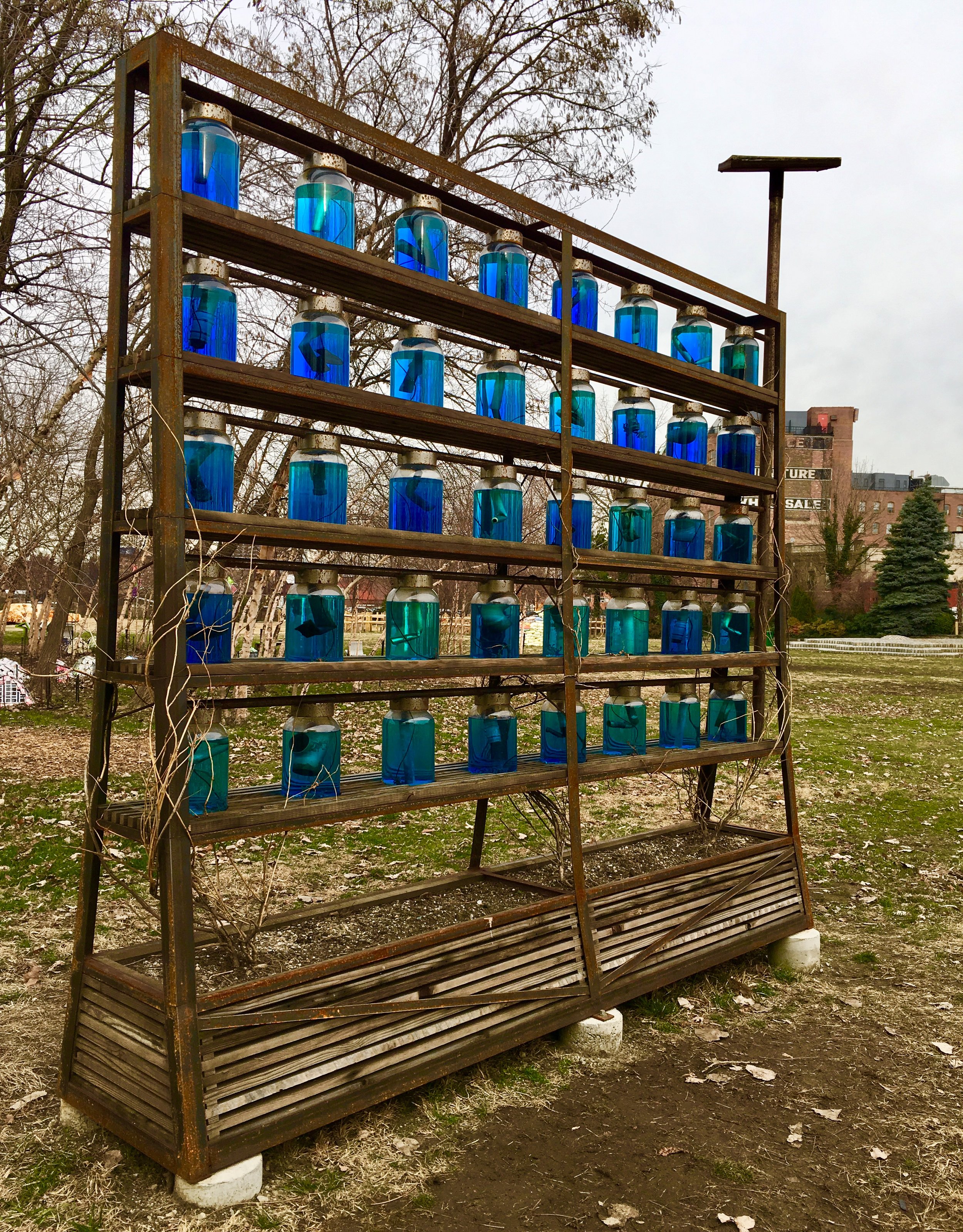  This eye-catching work at Socrates Sculpture Park is by Leander Mienardus Knust and is called “Re-Material Wall.” 