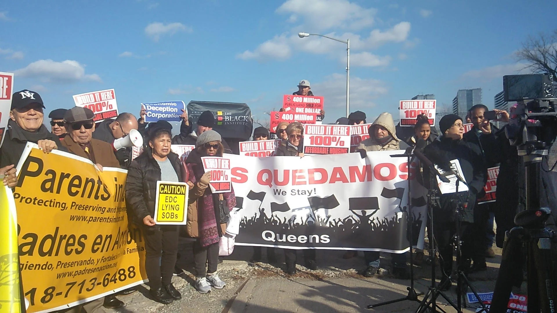 The community coalition Nos Quedamos demonstrates for affordable housing at Willets Point. Photo courtesy of Nos Quedamos