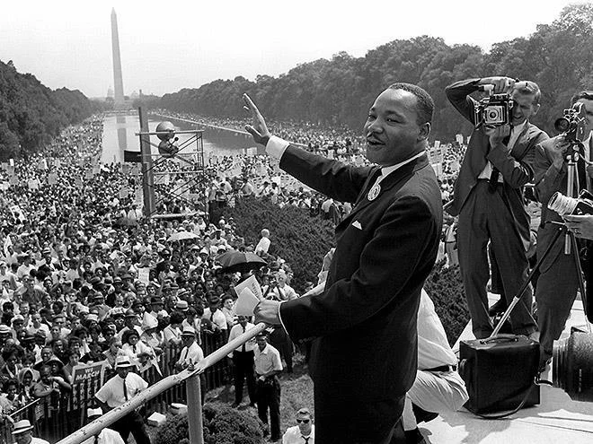 Dr. Martin Luther King Jr. after delivering his “I Have a Dream” speech on the steps of the Lincoln Memorial in Washington D.C. Photo via the National Park Service.