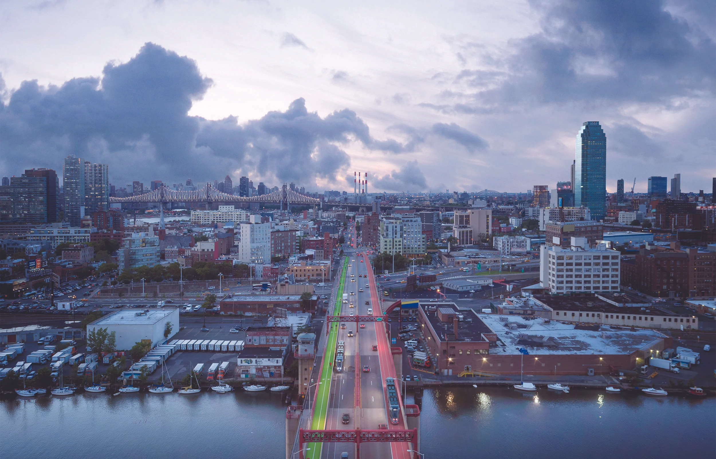 The proposed plan would create BQX tracks on the Pulaski Bridge. Rendering courtesy of the Friends of the Brooklyn Queens Connector.