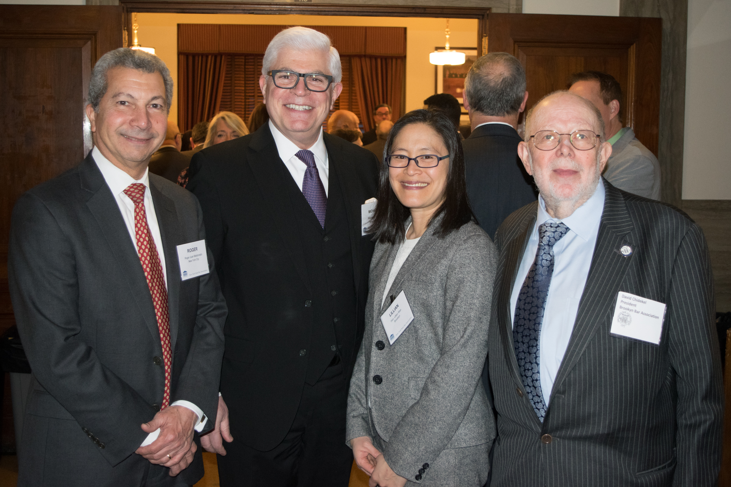  From left: Roger J. Maldonado, president of the NYC Bar Association, Michael Miller, president of the NYS Bar Association, Hon. Lillian Wan and David Chidekel, president of the Brooklyn Bar Association. 