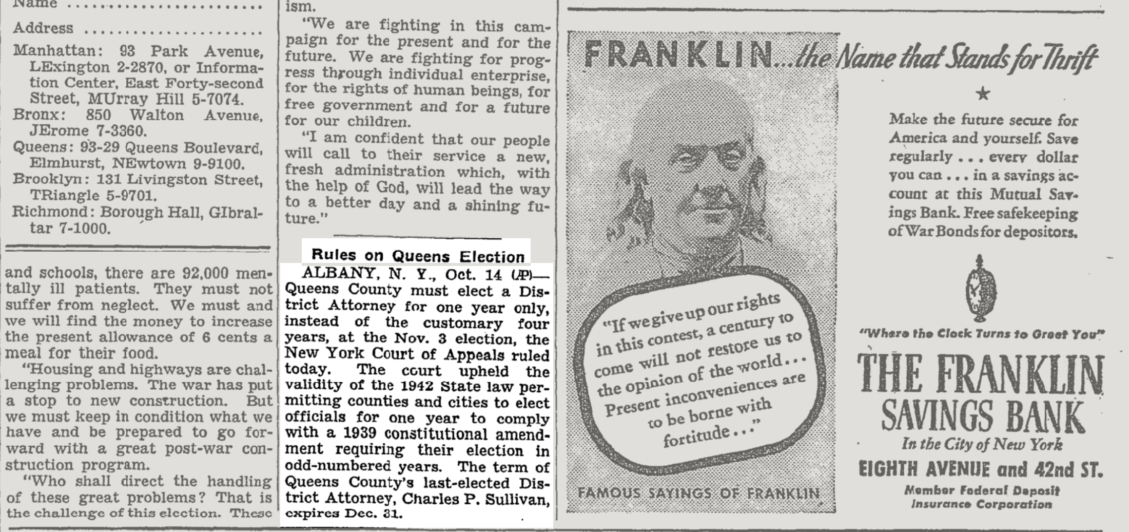 The October 15, 1942 edition of The New York Times explains that year’s DA election change. Image via the The New York Times archives