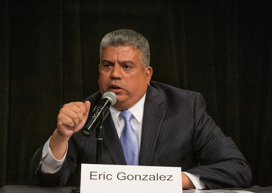 Brooklyn District Attorney Eric Gonzalez announced the indictment against former Flushing NYPD sergeant on March 22. Eagle file photo by Rob Abruzzese.