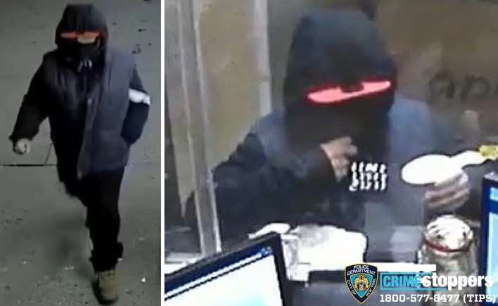 Surveillance images of a suspected robber who pilfered businesses in Elmhurst, Jackson Heights and Woodside. Photo courtesy of the NYPD.