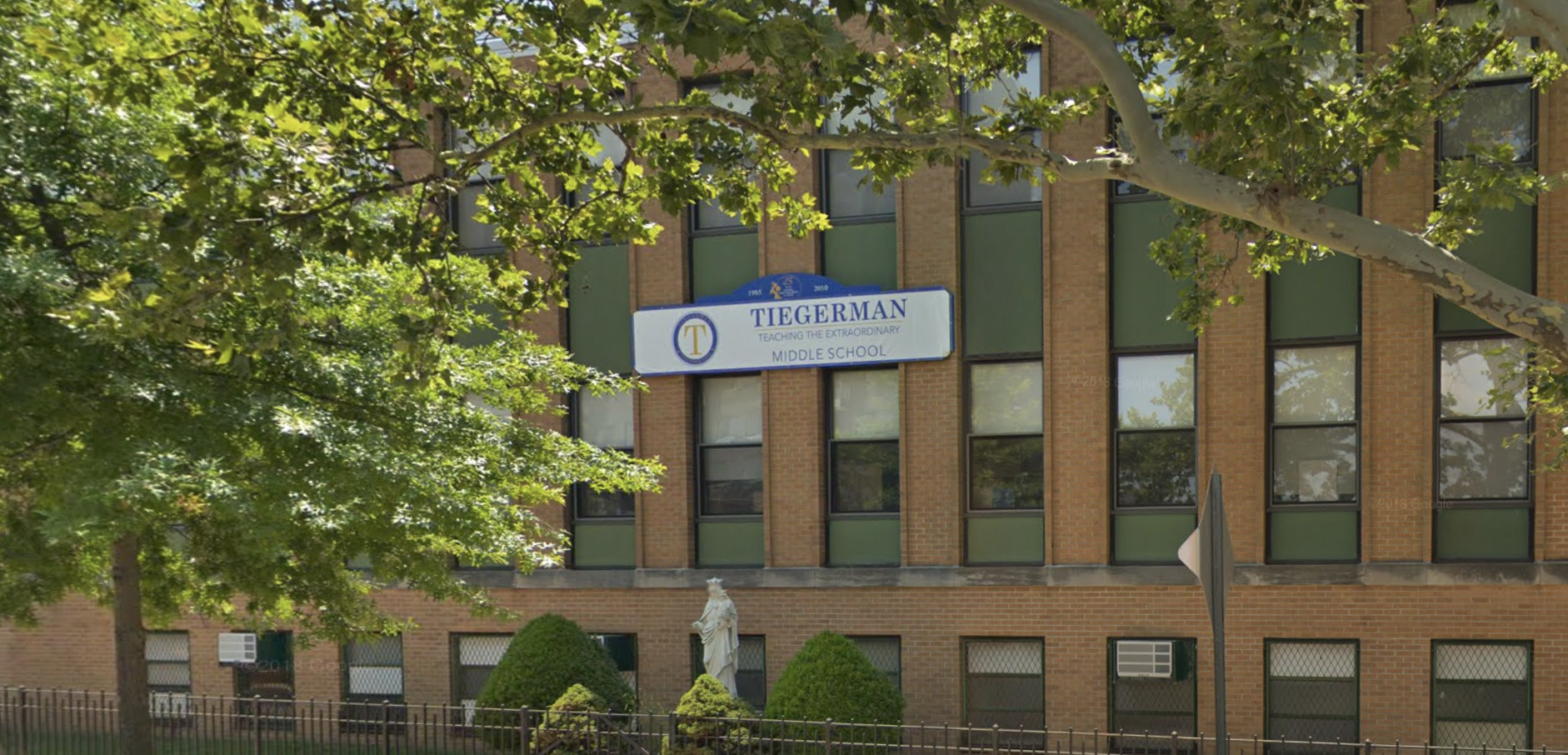 Tiegerman Middle School in Woodside will relocate to Glen Cove. Photo via Google Maps.