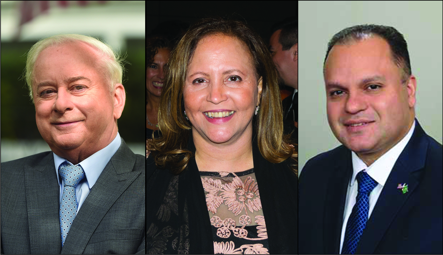 Former Judge Gregory Lasak, former prosecutor Betty Lugo and former prosecutor Jose Nieves will each appear on the June 25 primary ballot. Photos via campaigns
