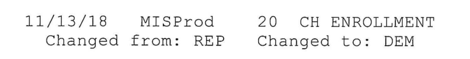 Lugo switched her party affiliation on Nov. 13, 2018. Image via Board of Elections