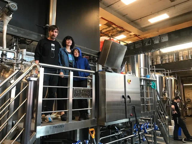 Evil Twin brewer Jeppe Jarnit Bergso with his wife, Maria, and son, Elliot. Eagle photos by Steve Hindy.