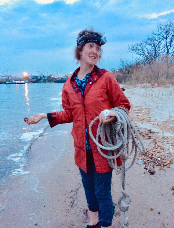 Author Heather Feather participating in a horseshoe crab count at Dead Horse Bay. Photo courtesy of Heather Feather.