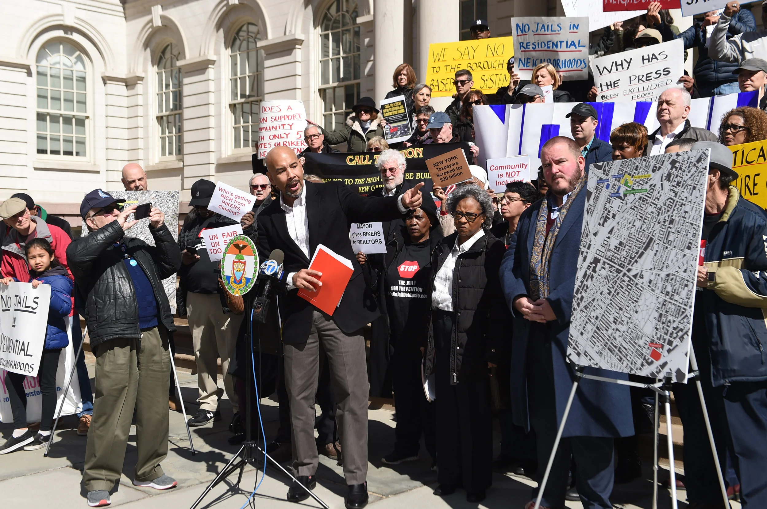 Bronx Borough President Ruben Diaz Jr. demonstrates against the city’s jail plan at City Hall in March. Eagle file photo by Todd Maisel