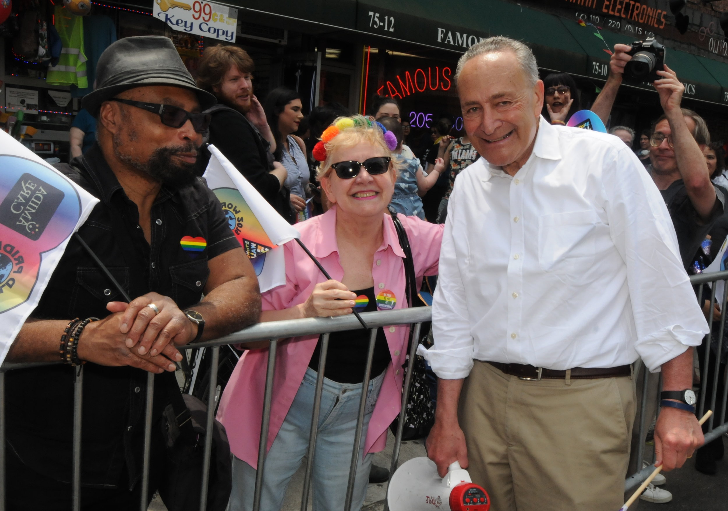  U.S. Sen. Chuck Schumer greets paradegoers.   