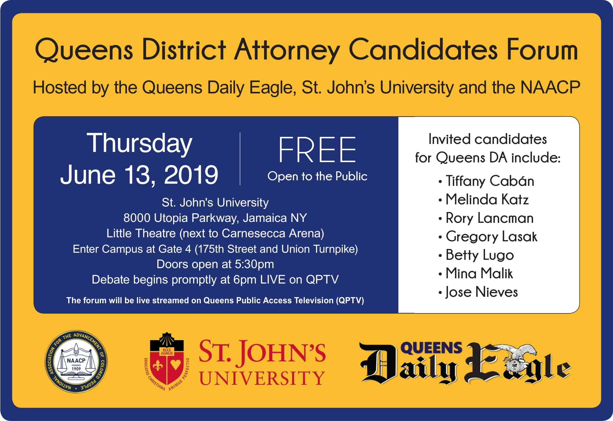 Justice Eng and Seymour James highlight Eagle’s Queens DA forum
