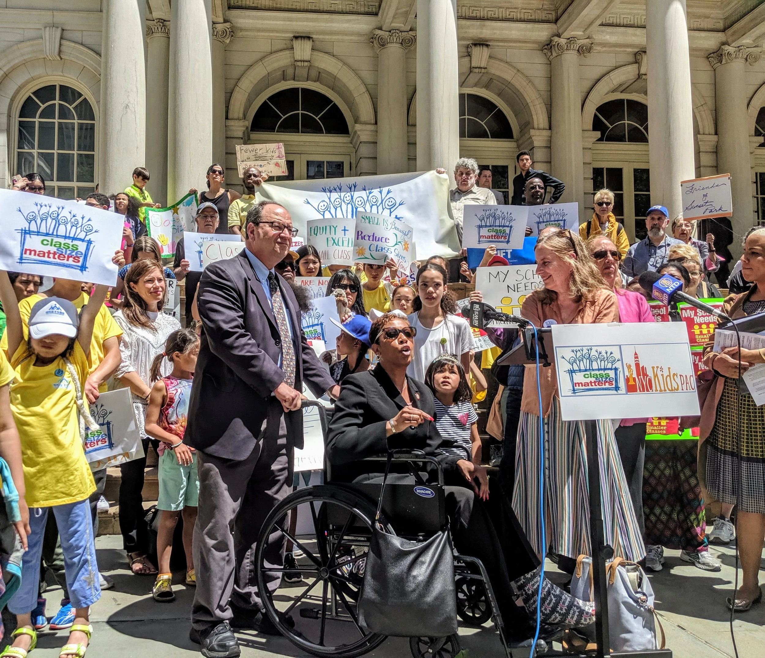 Councilmember Adrienne Adams speaks at a rally for smaller class sizes on June 11 in front of City Hall in Manhattan. Eagle photo by Phineas Rueckert.
