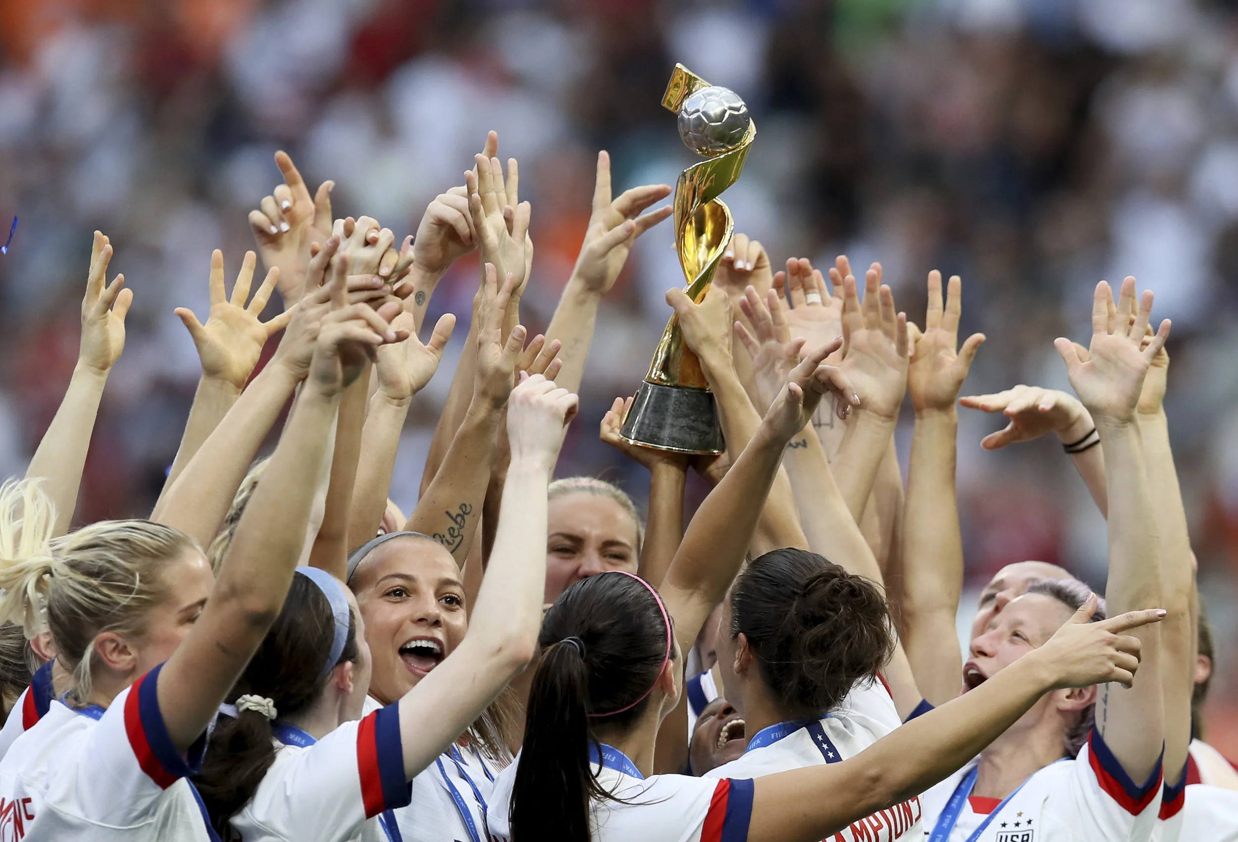 The U.S. Women’s National Team celebrates its second-consecutive World Cup title Sunday. AP Photo/David Vincent