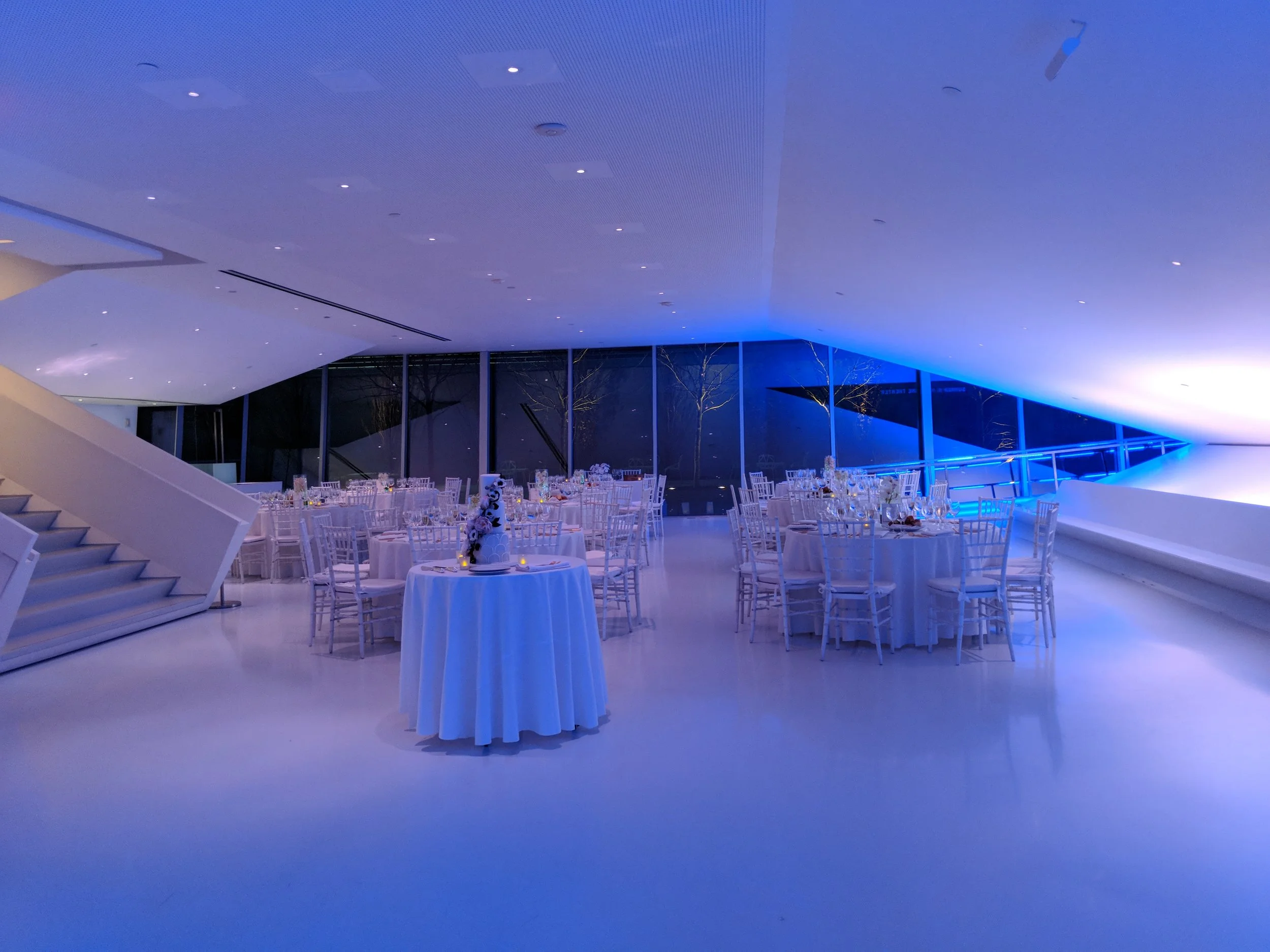 A wedding arrangement at the museum of the moving image. photo courtesy of momi