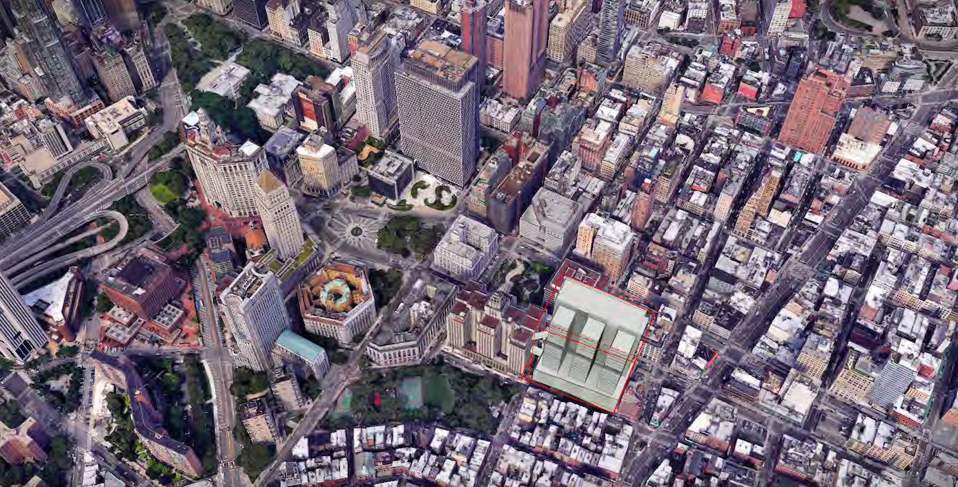A rendering by the Mayor’s Office of Criminal Justice of the proposed Manhattan jail. Rendering courtesy of MOCJ