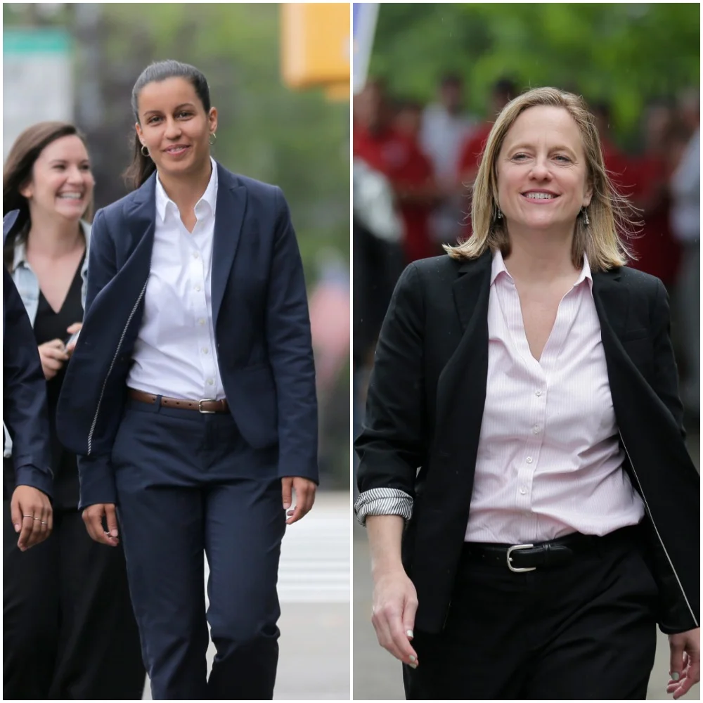 Cabán (left) and Katz’s (right) razor-thin margin prompted the borough’s first manual recount since ballot scanners were introduced in 2010. AP photo/Seth Wenig.