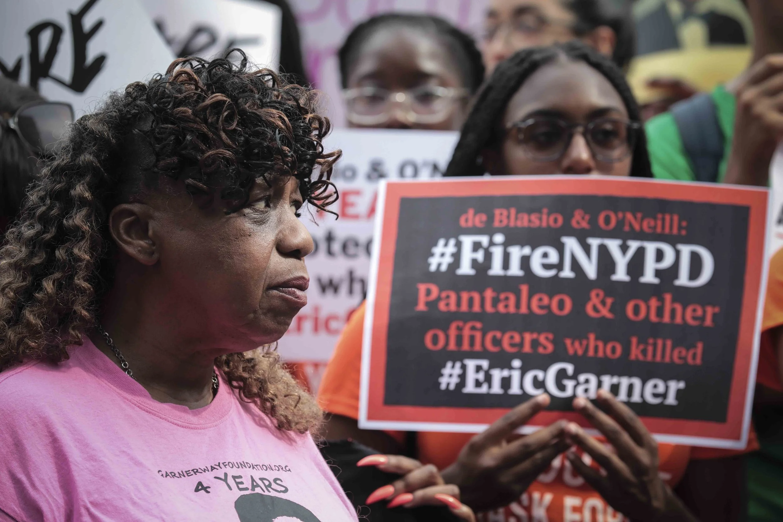 Eric Garner’s mother has been a fierce advocate for police accountability since her son’s death in 2014. On Friday, an NYPD judge recommended firing the officer who choked Garner, leading to his death. AP Photo/Bebeto Matthews.