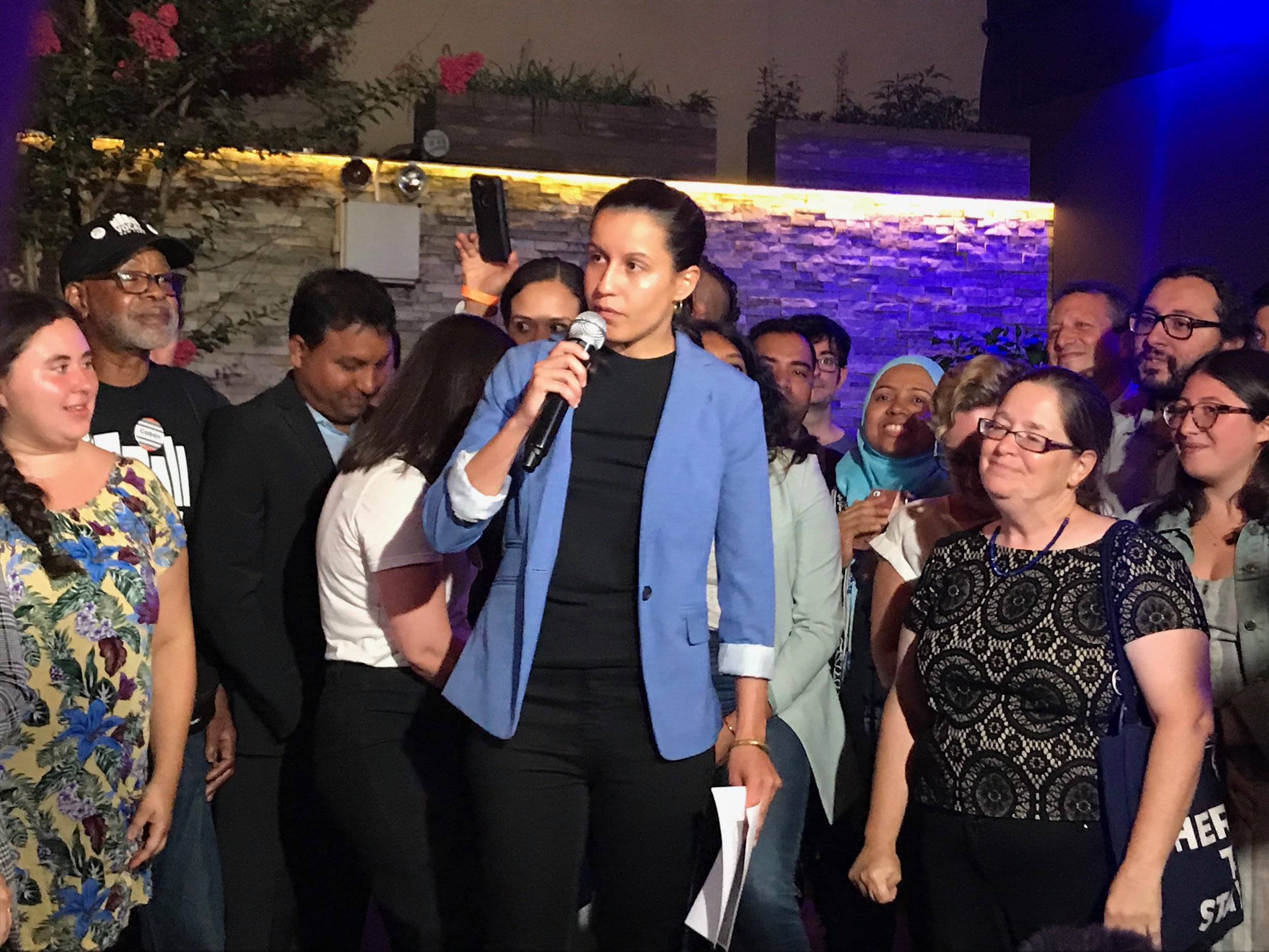 Cabán called for holding the next Queens DA accountable, and for fixing flaws in the election system. Eagle photo by Jonathan Sperling.