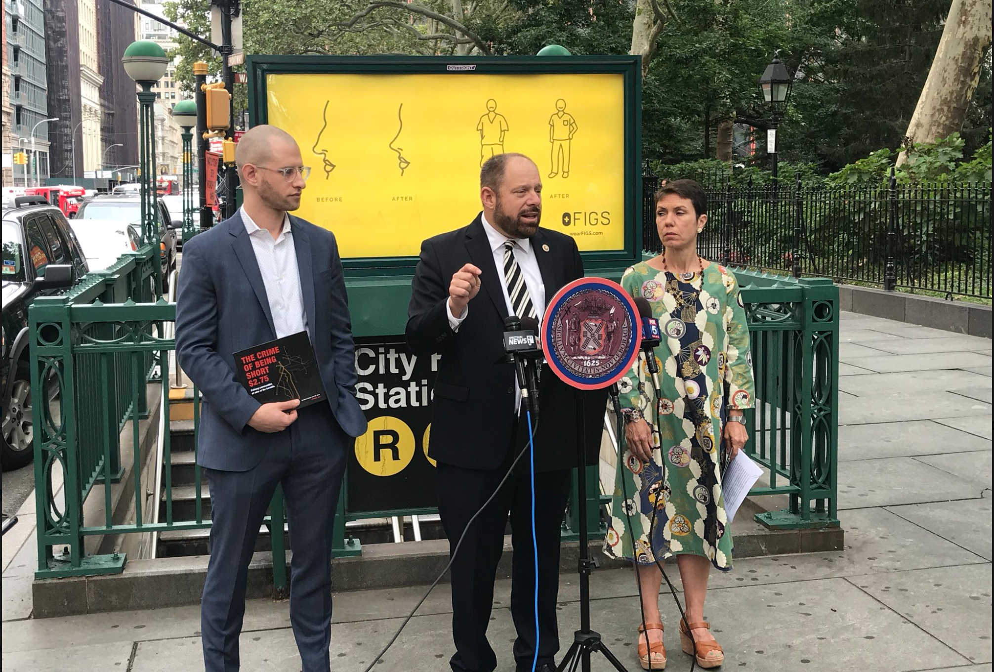 Councilmember Rory Lancman sued the NYPD to obtain fare evasion arrest data in accordance with city law last year. He spoke about the lawsuit with officials from the Community Service Society of New York in September 2018. Photo courtesy of Lancman’s office.