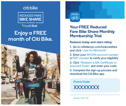 NYCHA residents and SNAP recipients in Queens, Manhattan and Brooklyn can enjoy a free month of Citi Bike. Image courtesy of Citi Bike.
