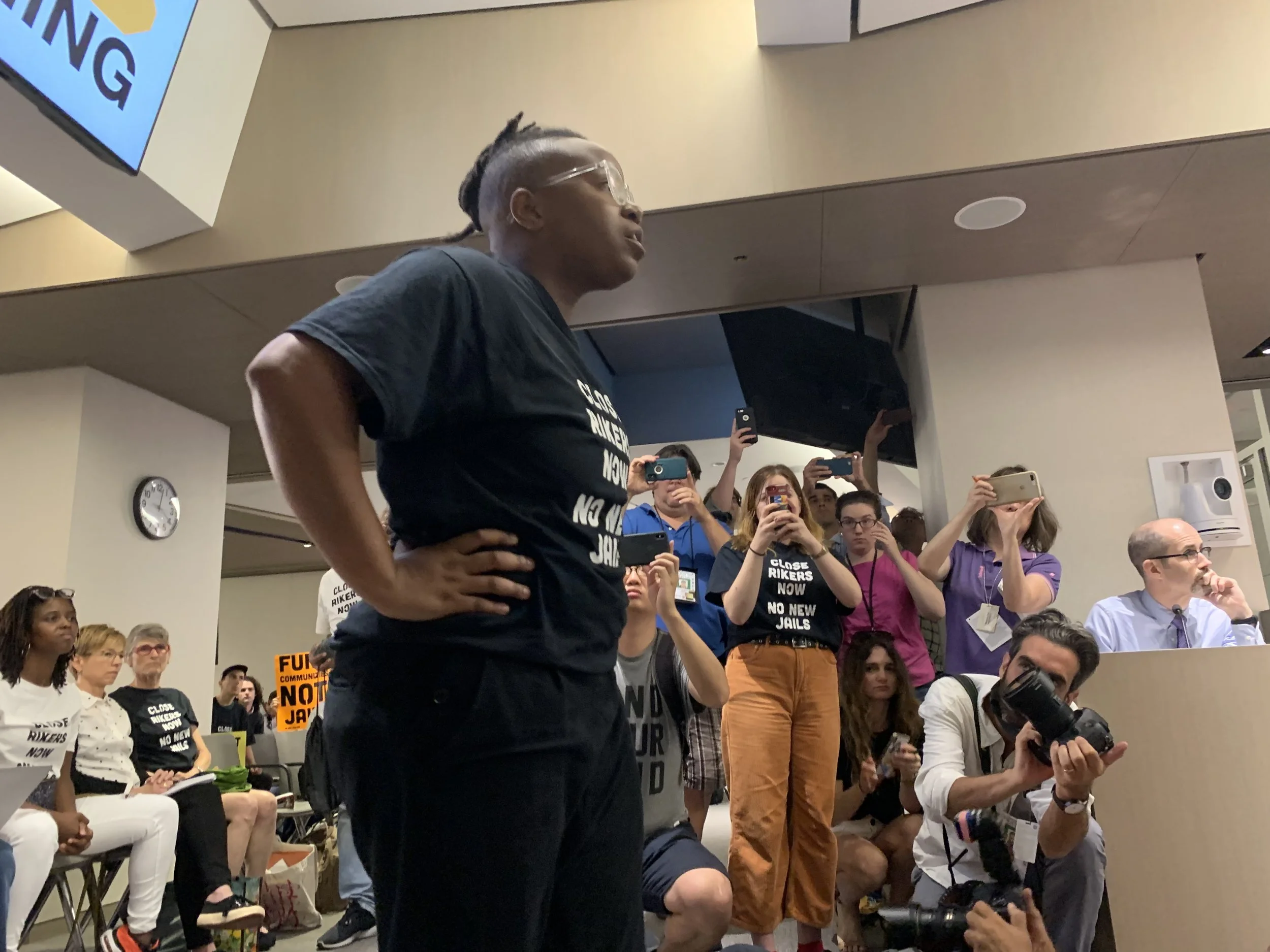 Kei Williams of No New Jails yells at City Planning Commission members during a vote on the borough based jail plan. Eagle photos by Noah Goldberg.