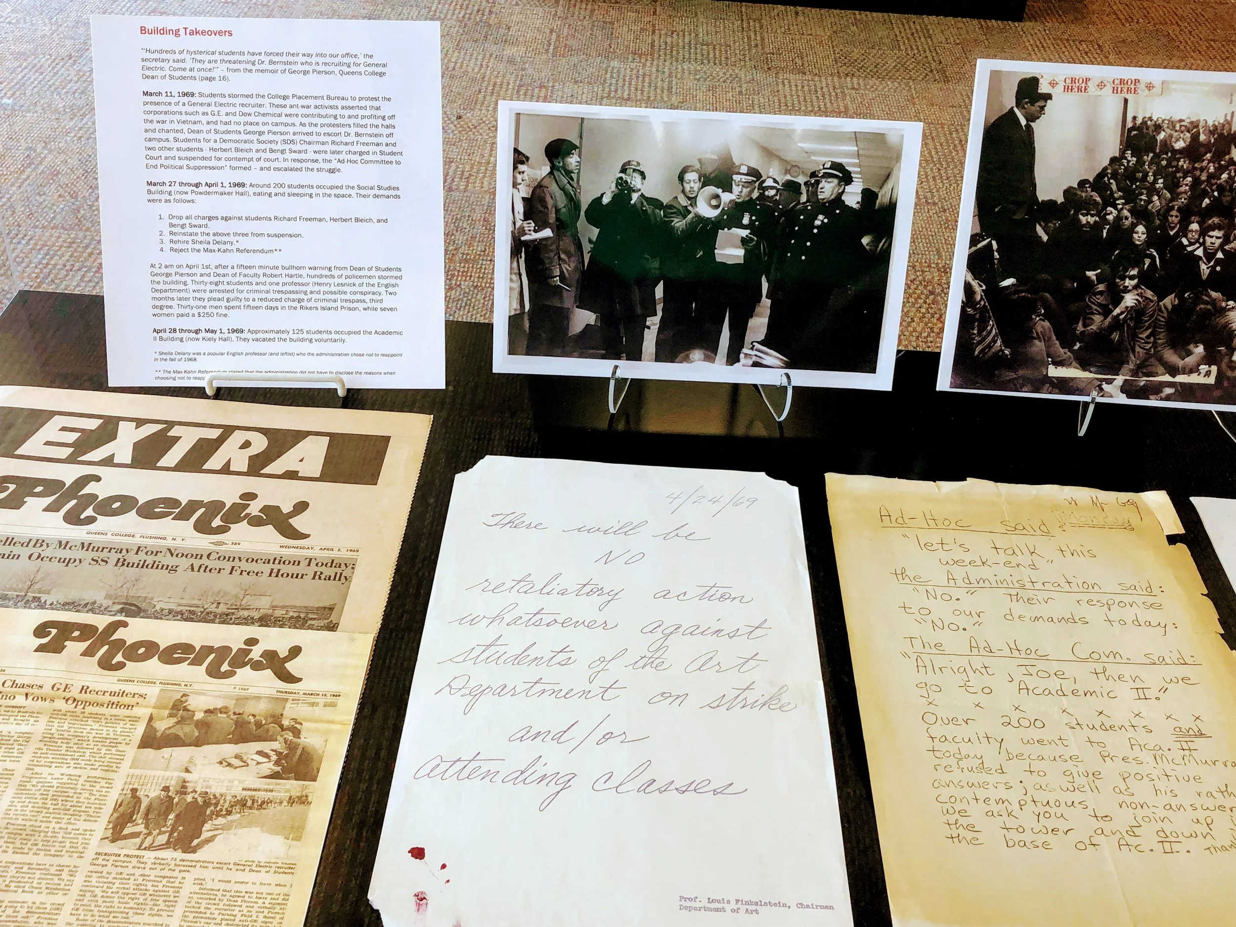 An exhibit at Queens College details how the university was the site of student dissent throughout the tumultuous 1960s. Photos courtesy of Queens College.