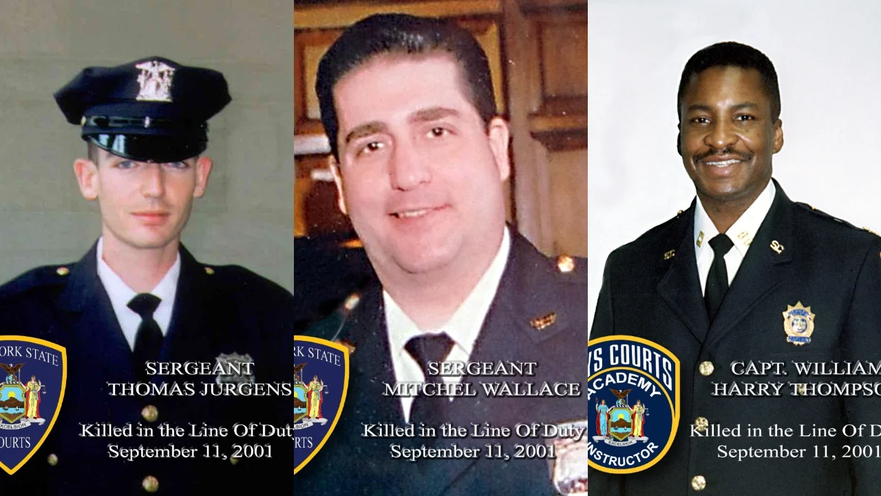 Sgt. Thomas Jurgens, Sgt. Mitchel Wallace and Capt. William Harry Thompson died in the World Trade Center on Sept. 11, 2001. Photos courtesy of Joseph Baccellieri.
