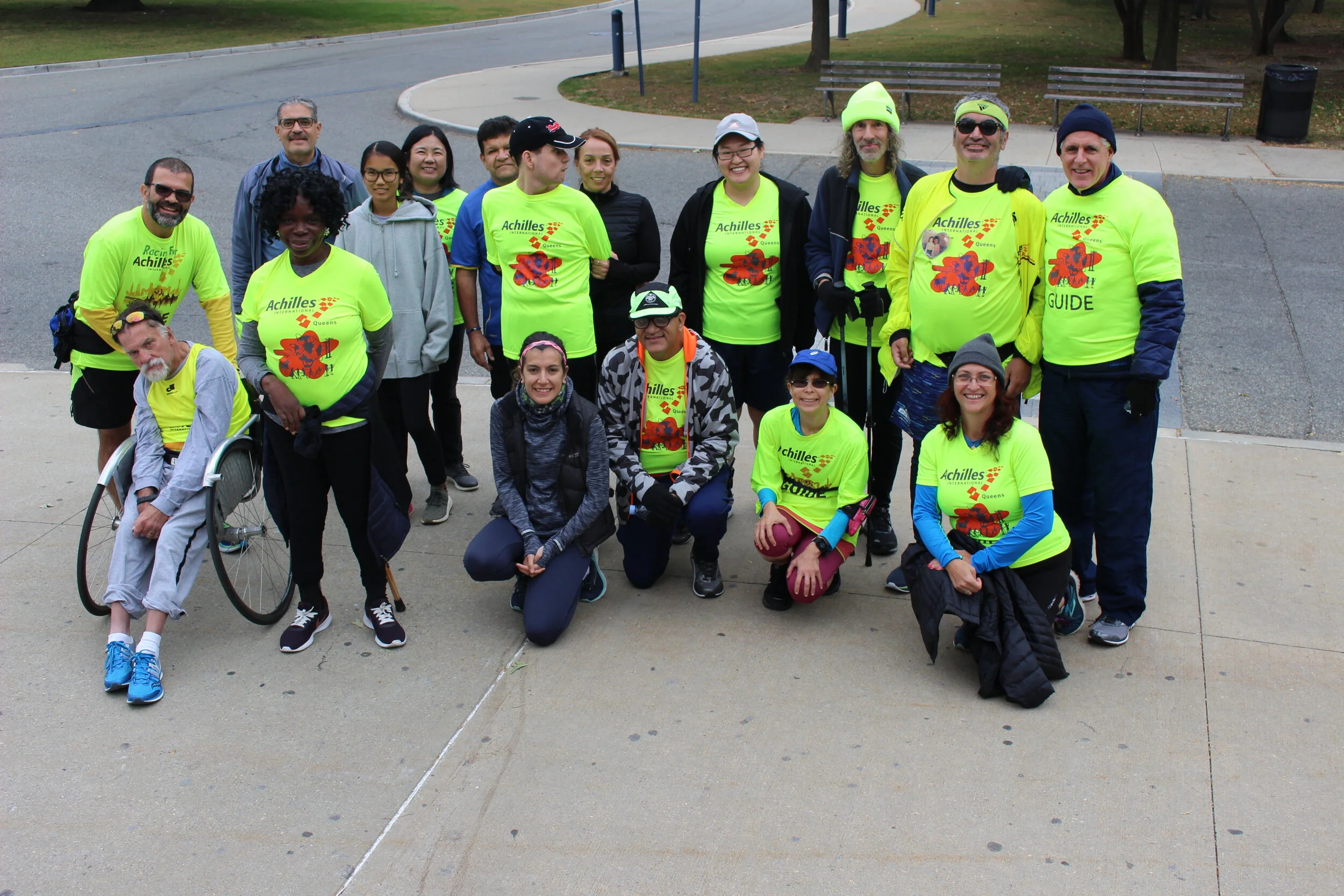 The Queens Chapter of Achilles International gathers for their Sunday morning training session.
