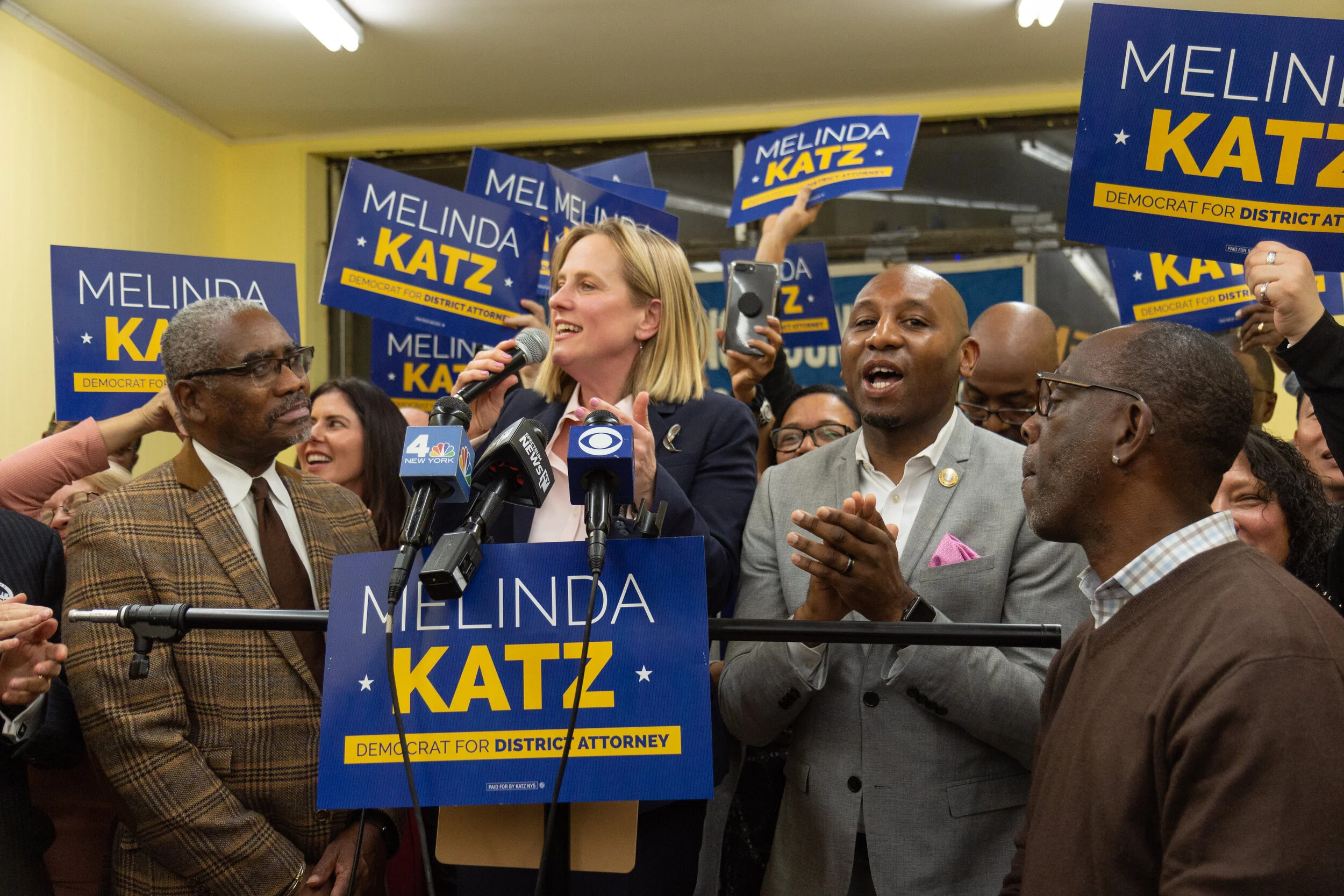 Borough President Melinda Katz claims victory last night in the Queens District Attorney race. Eagle photo by Jonathan Sperling.