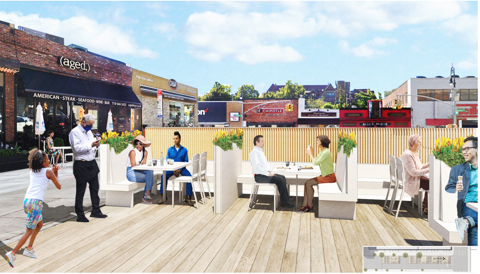 Community board calls for dining plazas on Austin Street and ‘Restaurant Row’&nbsp;