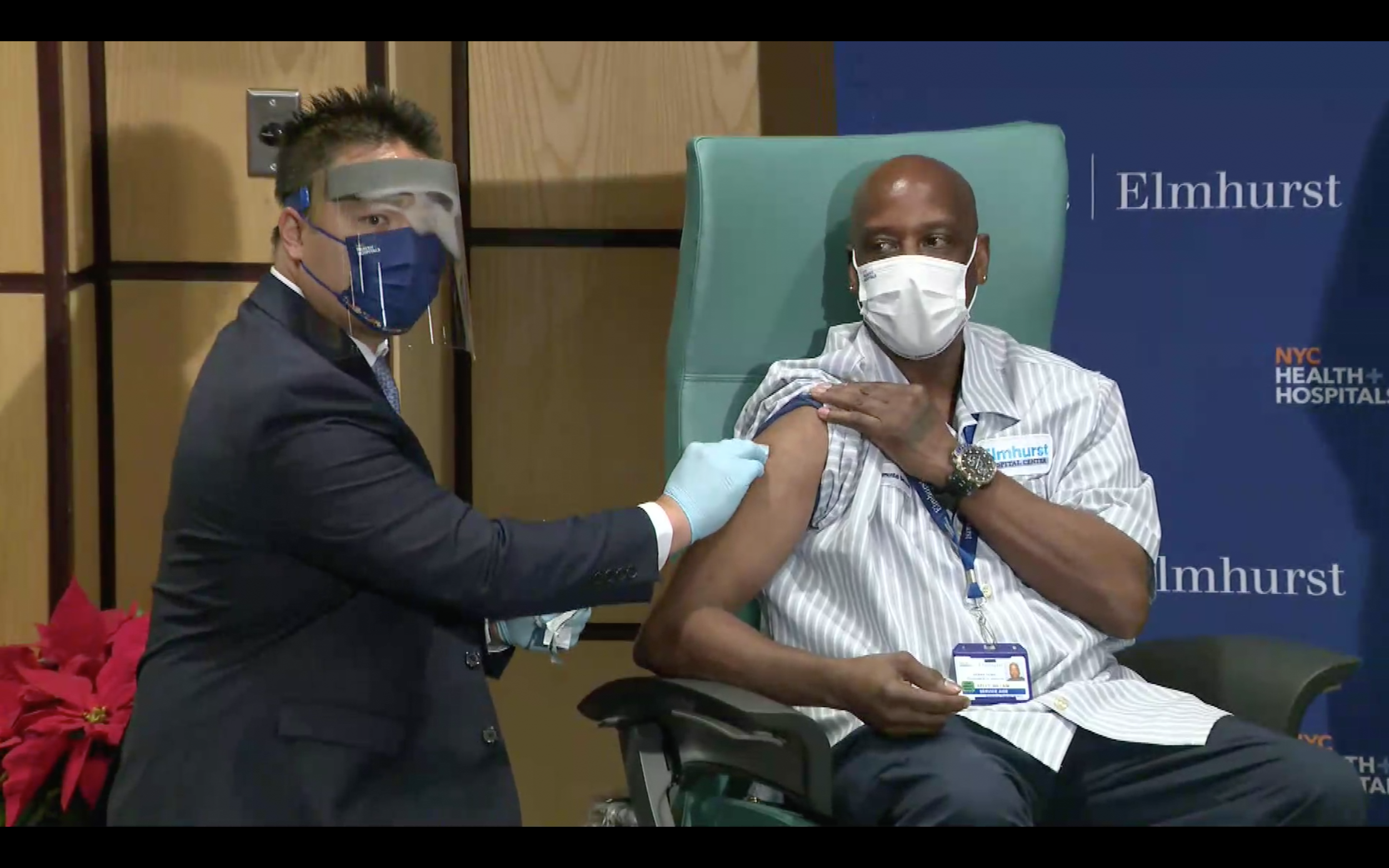 Staff receive COVID-19 vaccine at Elmhurst Hospital, early crisis epicenter