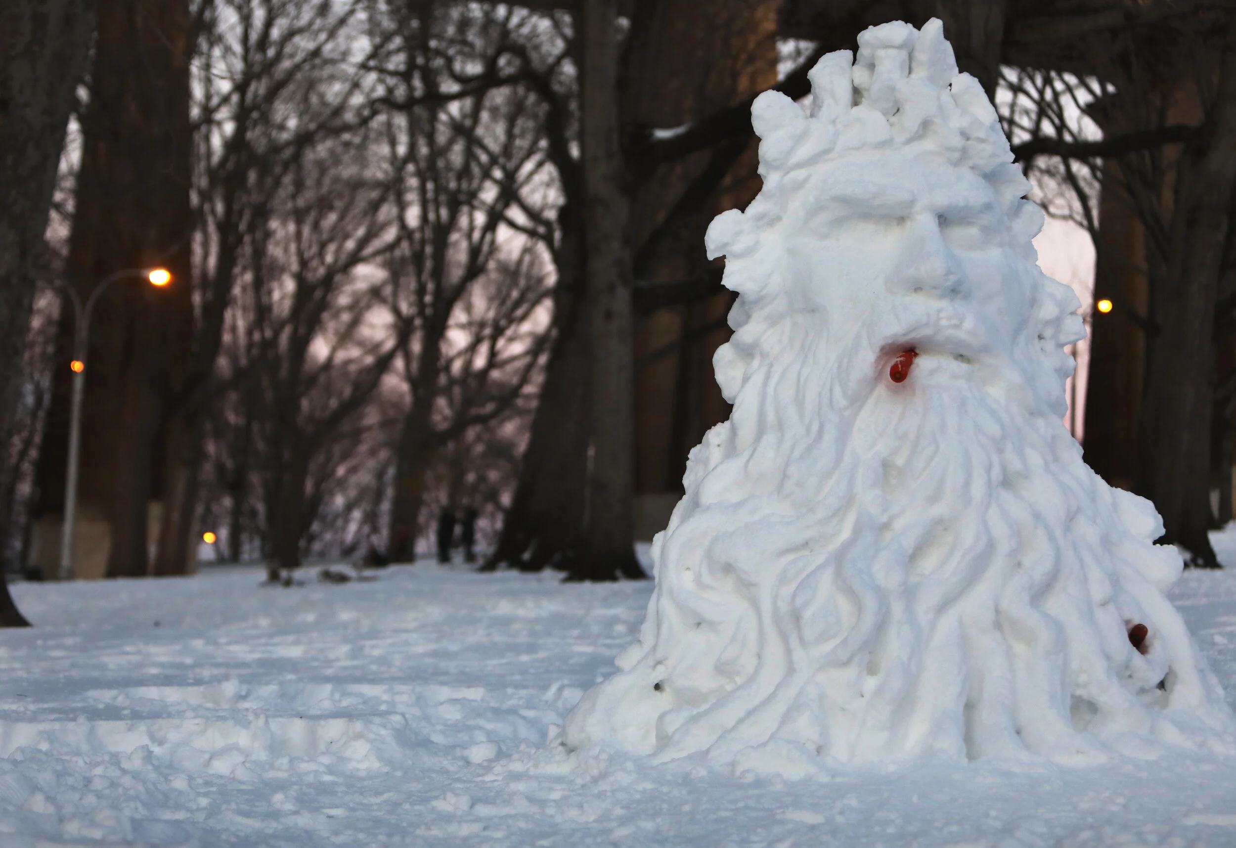 Majestic and mysterious snowman appears in Astoria Park