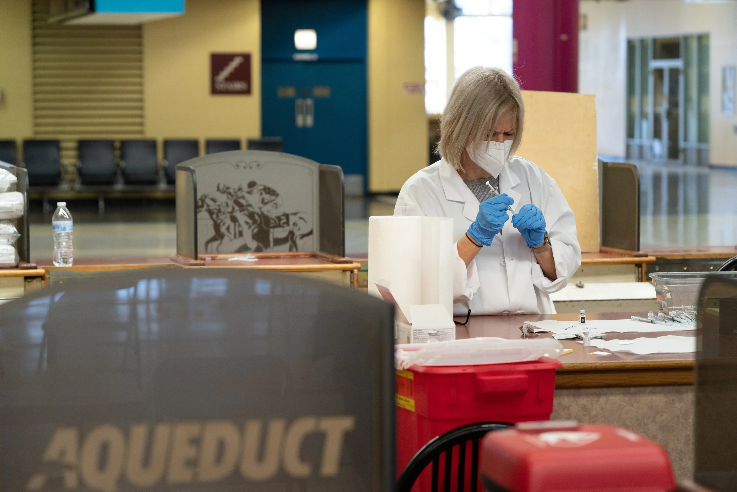 Vaccine hub opens at Queens’ Aqueduct Racetrack 