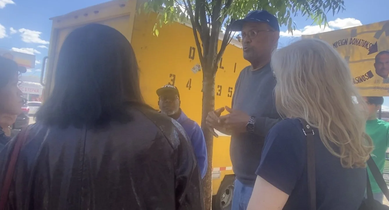 Protestors debate with Aubry over casino bill